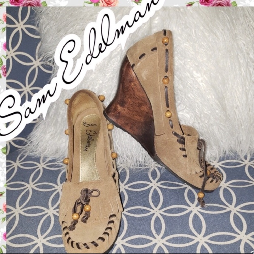 Sam Edelman moccasin wedges heels leather 6.5